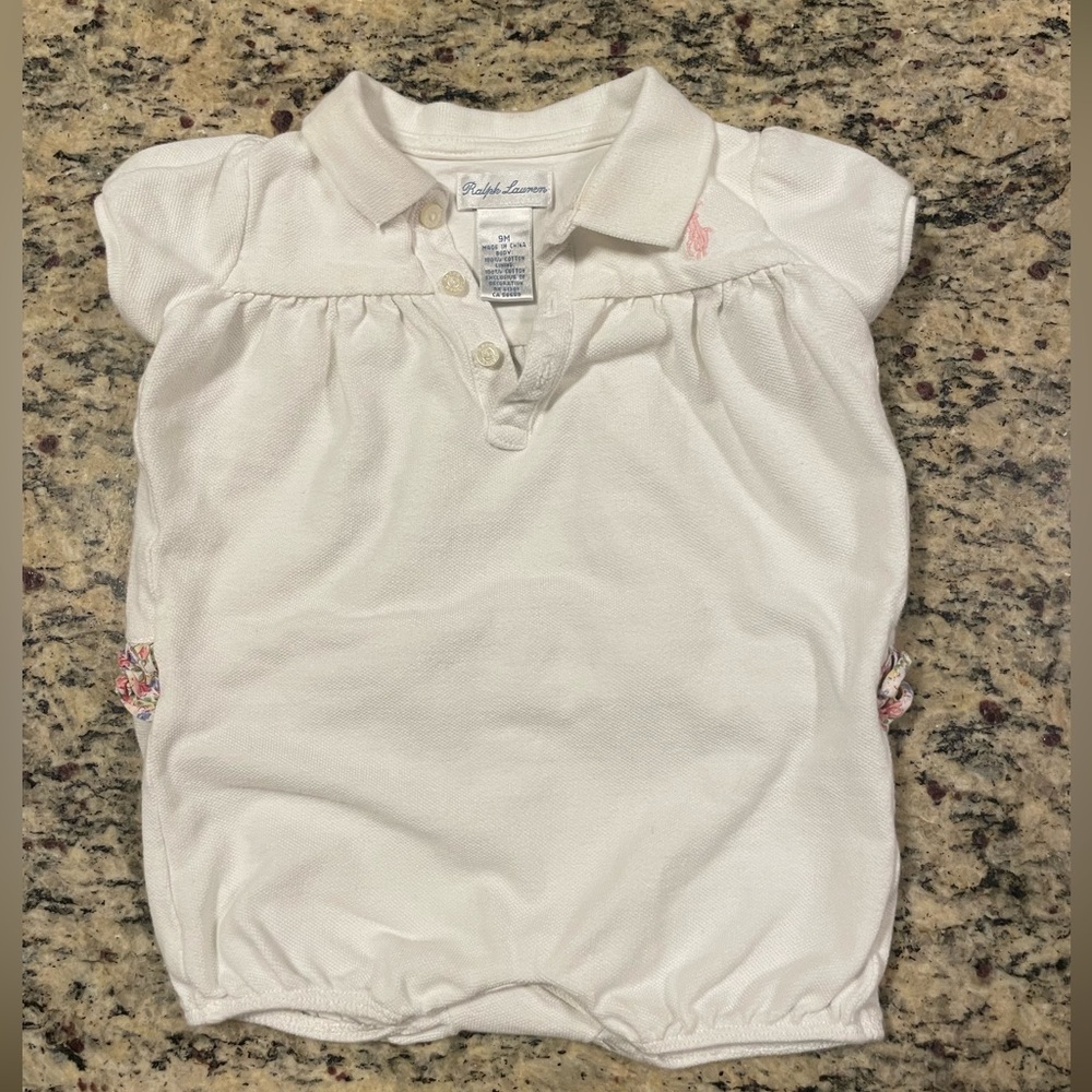 Polo Ralph Lauren romper pique with floral ruffle 6-9 months baby girl infant